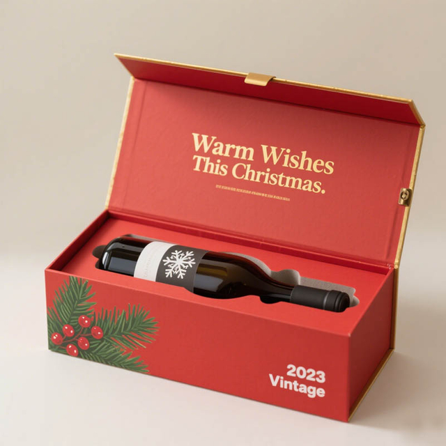 Recyclable Material Rigid Carton Christmas Gift Red Wine Packaging Boxes