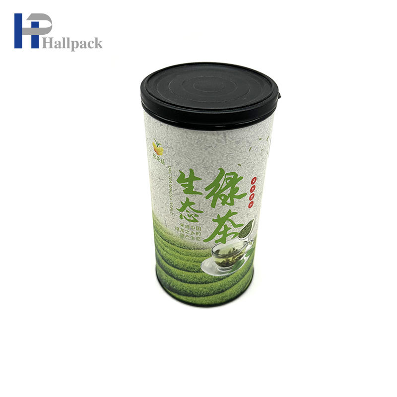 Cardboard Green Tea Packaging Paper Tube With Easy To Pull Plastic Lid