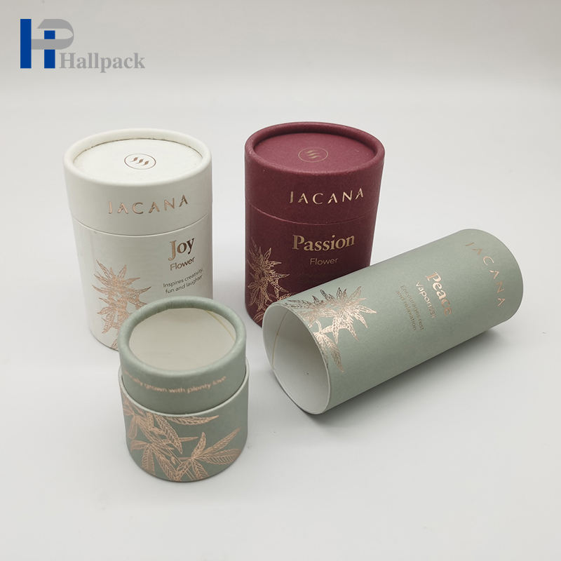 Eco Friendly Recyclable Kraft Paper Candle tube Packaging Gold Print Paper round Tube Box for tea