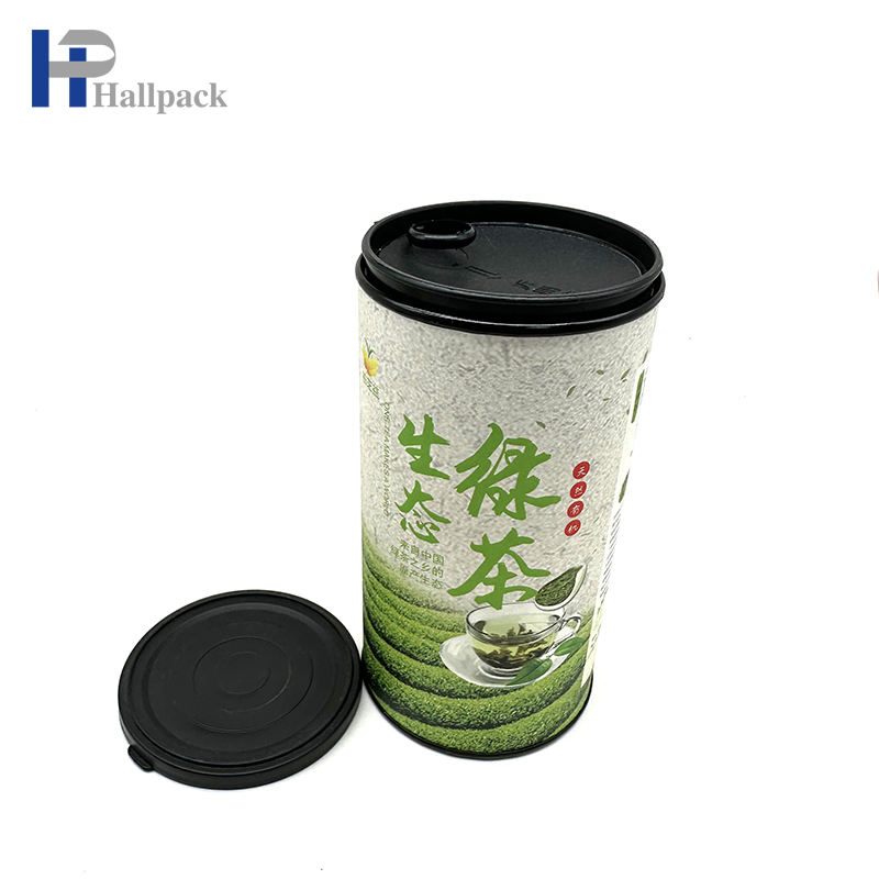 Cardboard Green Tea Packaging Paper Tube With Easy To Pull Plastic Lid