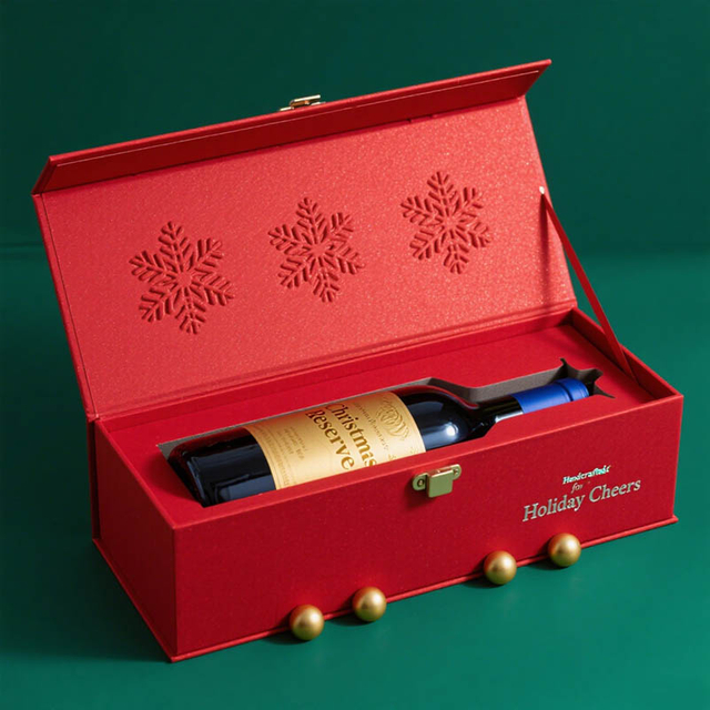 Recyclable Material Rigid Carton Christmas Gift Red Wine Packaging Boxes