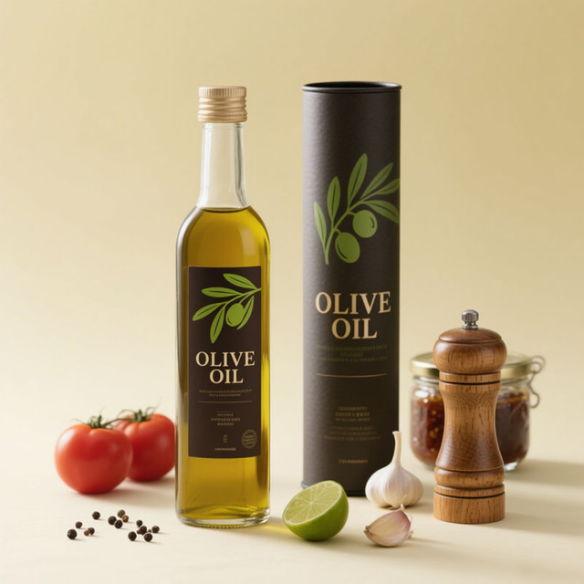 Biodegradable Custom Design Round Cylinder Kraft Box Packaging for Olive Oil Bottle